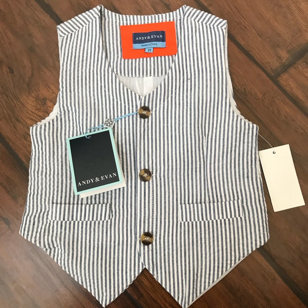 Andy & Evan White and Navy Striped Boys Dress Vest